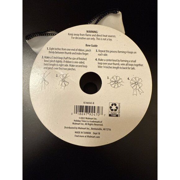 Holiday Time 18 Ft White Ribbon Black Trim 2.5 In Wide Decorative Crafts Gifts - Picture 3 of 5